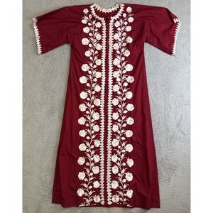 Cora Vintage dress embroidered red Flowers Womens Size 14 House Boho Floral